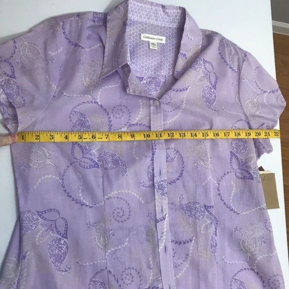 Coldwater Creek Sheer Purple Paisley Button Down L - Picture 12 of 13